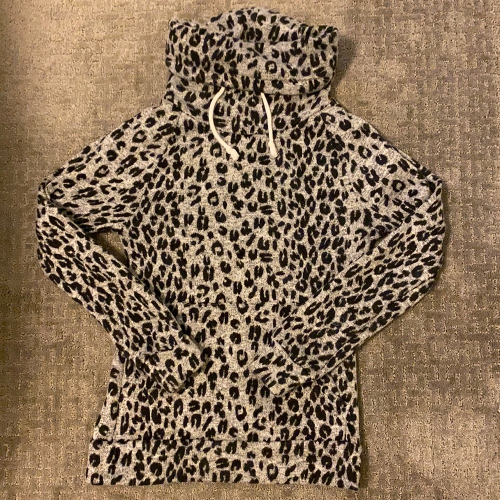Leopard Print Turtle Neck Hoodie